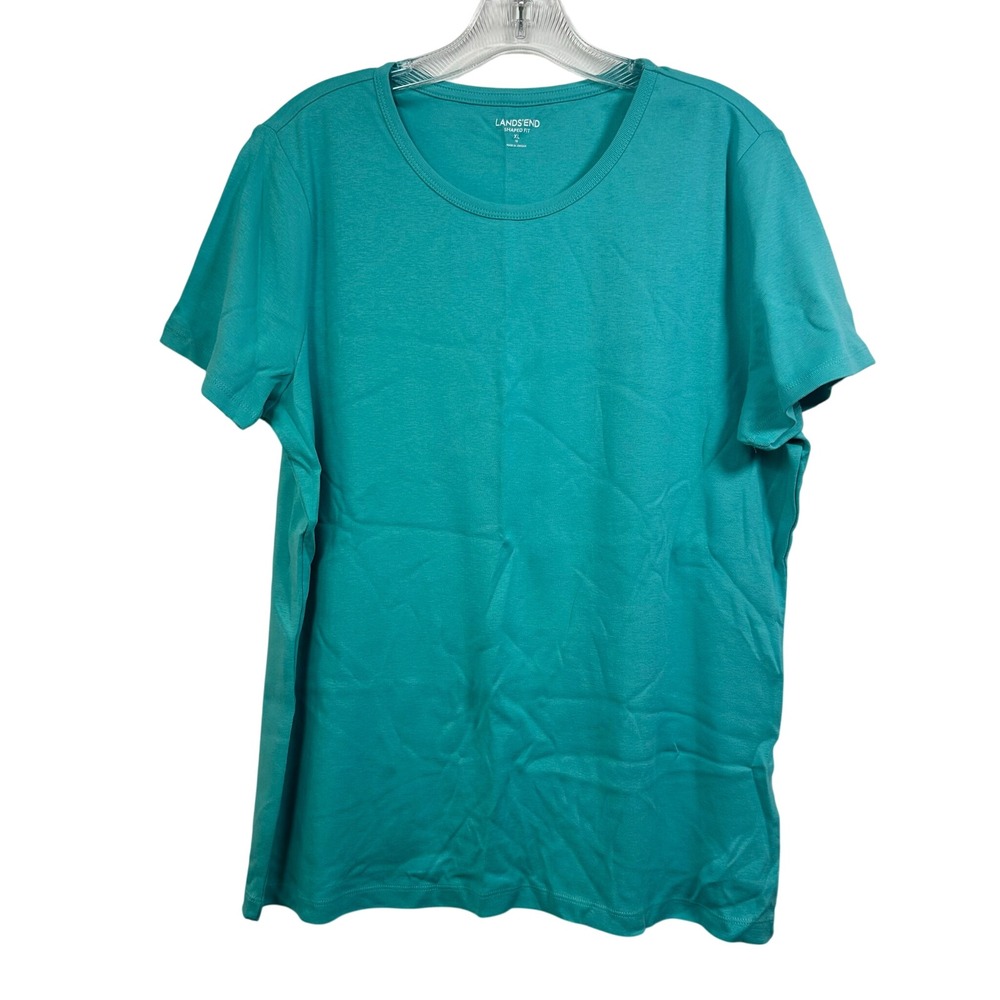 Lands End Womens XL Shaped Fit Teal Green Crew Neck 100% Cotton T-Shirt